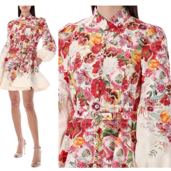 Zimmermann wonderland posey buttoned mini dress Size 1 - Picture 2 of 7